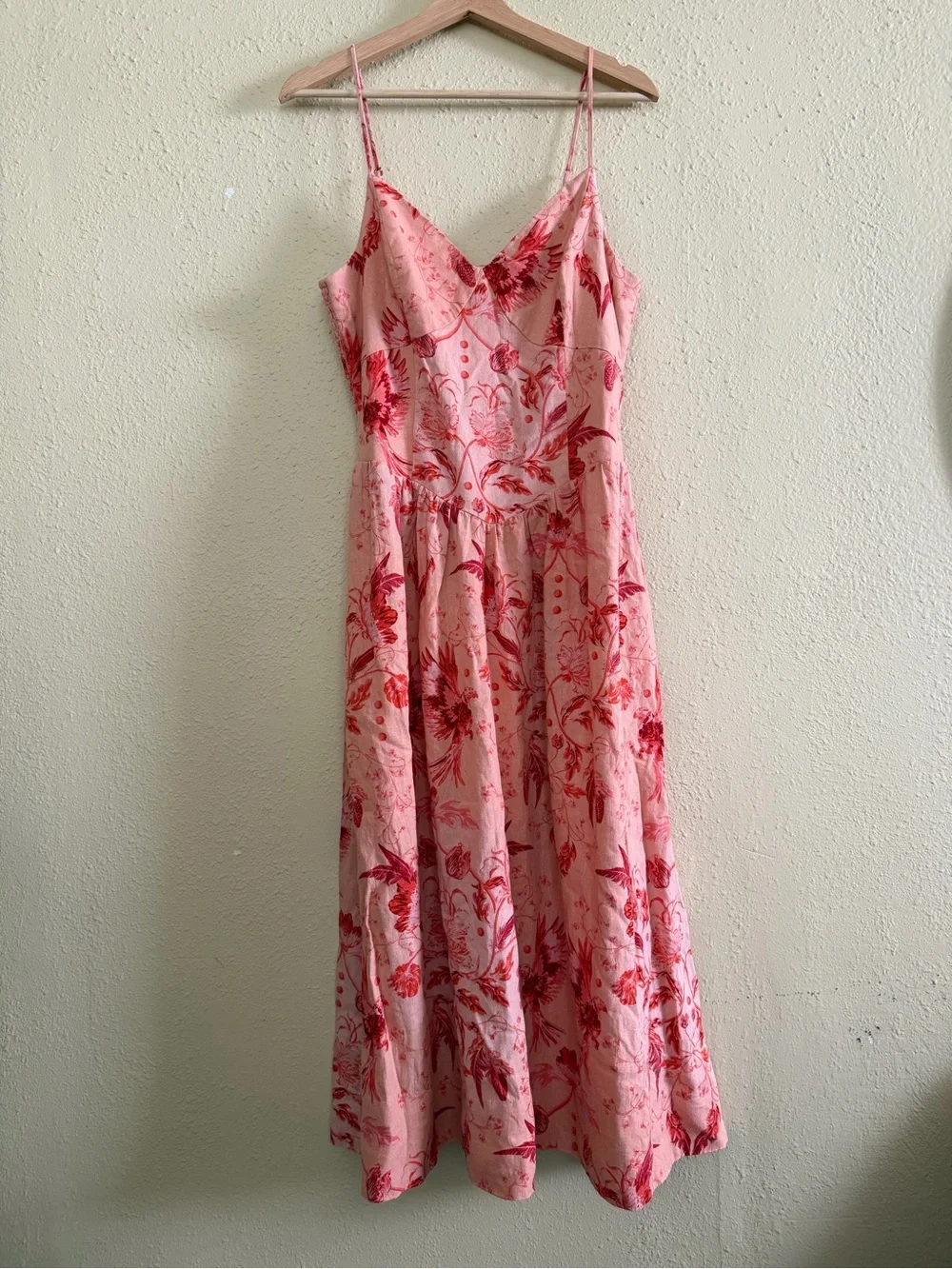 House of Harlow 1960 | Tropical Floral Linen Blend Midi Dress Pink - Size M - Picture 2 of 5